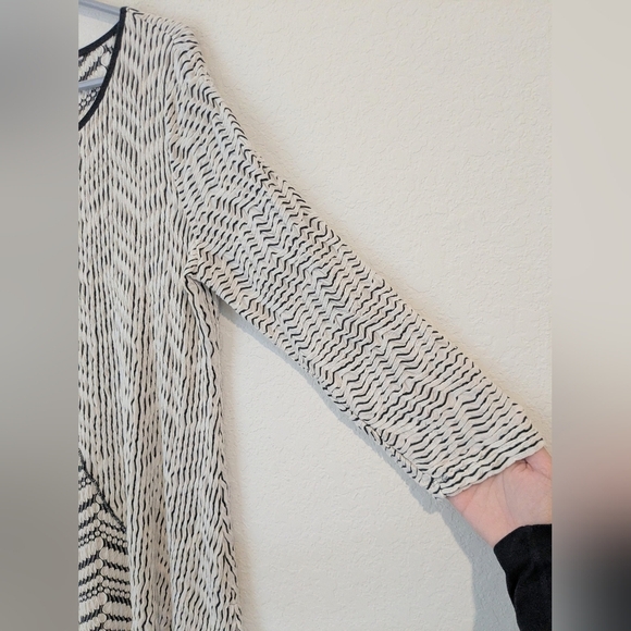 Ali Miles Black White Patterned Asymmetric 3/4 Sleeve Tunic LG Lagenlook Artsy - Picture 6 of 8